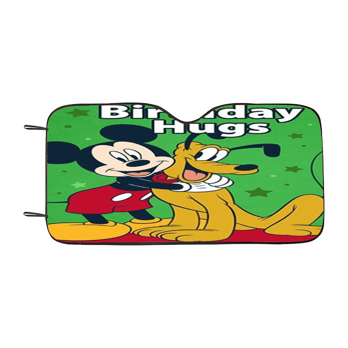 Birthday Hugs Mickey And Pluto Car Auto Sun Shade Windshield Cover