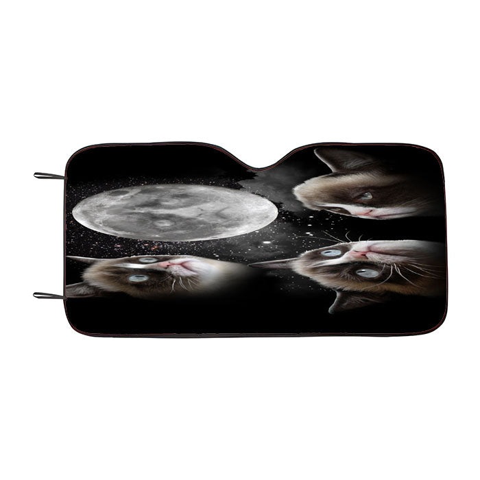 Black Grumpy Cat Like A Moon  Car Auto Sun Shade Windshield Cover