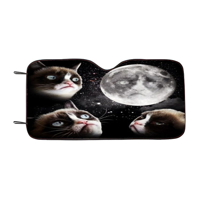 Black Grumpy Cat Like A Moon 3 Car Auto Sun Shade Windshield Cover