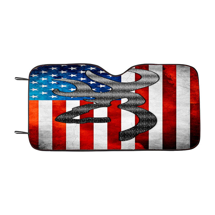 Browning American Flag Car Auto Sun Shade Windshield Cover