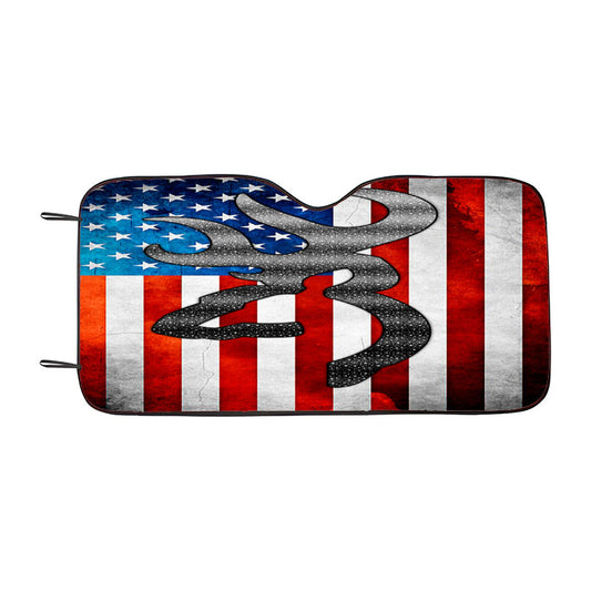 Browning American Flag Car Auto Sun Shade Windshield Cover