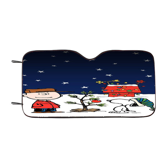 Charlie Brown And Snoopy Playing Snow Car Auto Sun Shade Windshield Cover