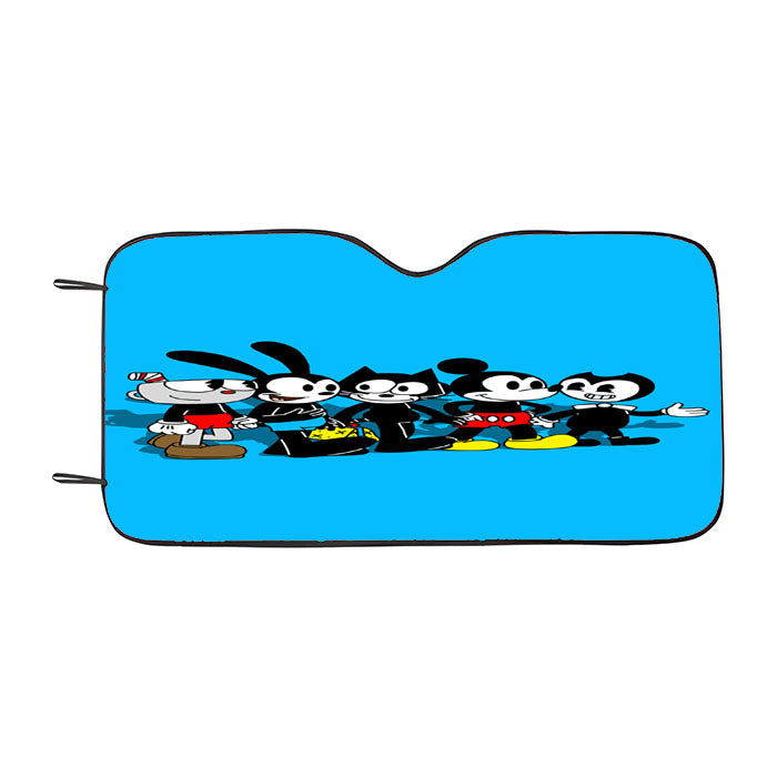 Cuphead Oswald Felix Mickey Bendy Walking Together Car Auto Sun Shade Windshield Cover