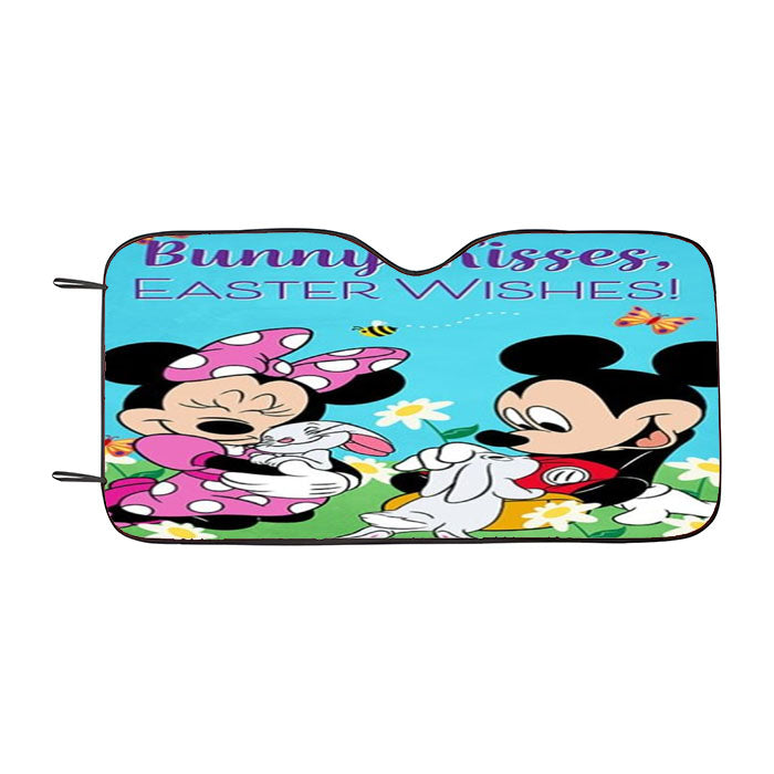 Easter Bunny Kisses Mickey And Minnie Car Auto Sun Shade Windshield Cover