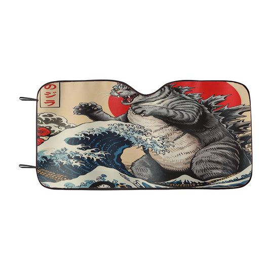 Funny Japanese Catzilla Car Auto Sun Shade Windshield Cover