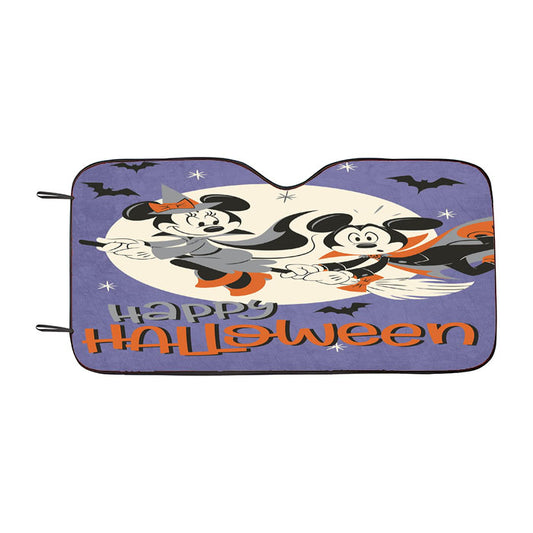 Halloween Mickey & Minnie Broom Flight Car Auto Sun Shade Windshield Cover