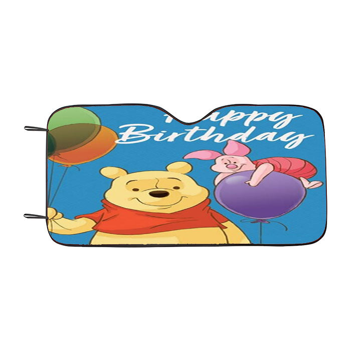 Happy Birthday Balloons Pooh & Piglet Car Auto Sun Shade Windshield Cover