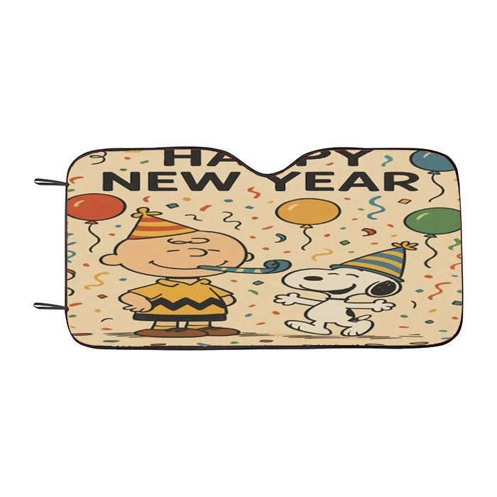 Happy New Year Charlie Brown And Snoopy Car Auto Sun Shade Windshield Cover