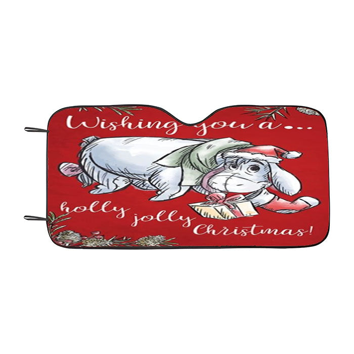 Holly Jolly Christmas Eeyore Car Auto Sun Shade Windshield Cover