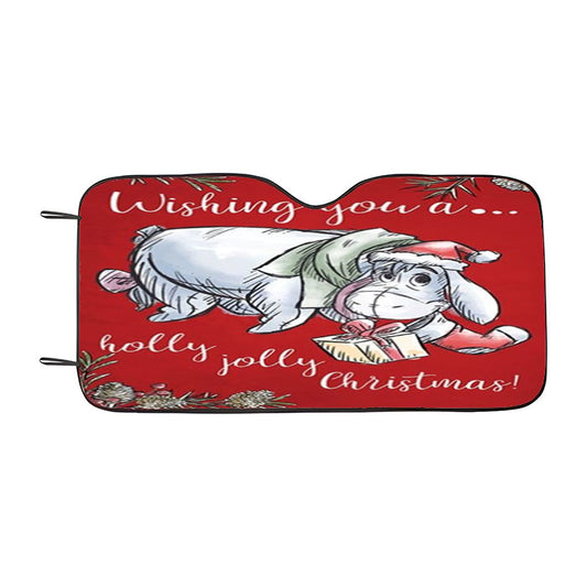 Holly Jolly Christmas Eeyore Car Auto Sun Shade Windshield Cover
