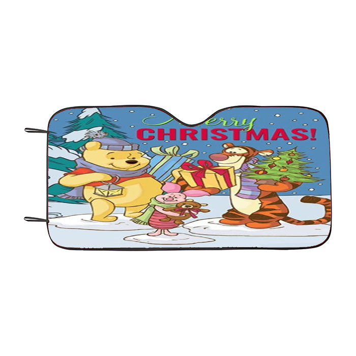 Merry Christmas Winnie The Pooh Car Auto Sun Shade Windshield Cover