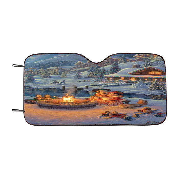 Mickey And Minnie Christmas Lodge Car Auto Sun Shade Windshield Cover
