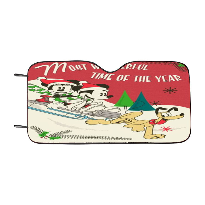 Mickey And Minnie Sledding Car Auto Sun Shade Windshield Cover