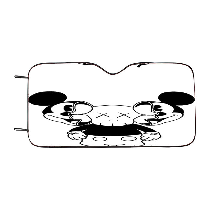 Mickey Mouse X Kaws Siluet Bw Car Auto Sun Shade Windshield Cover