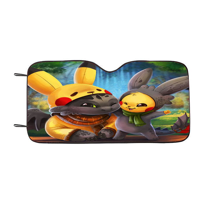 Pikachu And Toothless Car Auto Sun Shade Windshield Cover