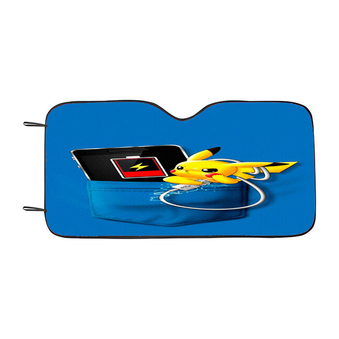 Pikachu Charger In The Pocket Car Auto Sun Shade Windshield Cover