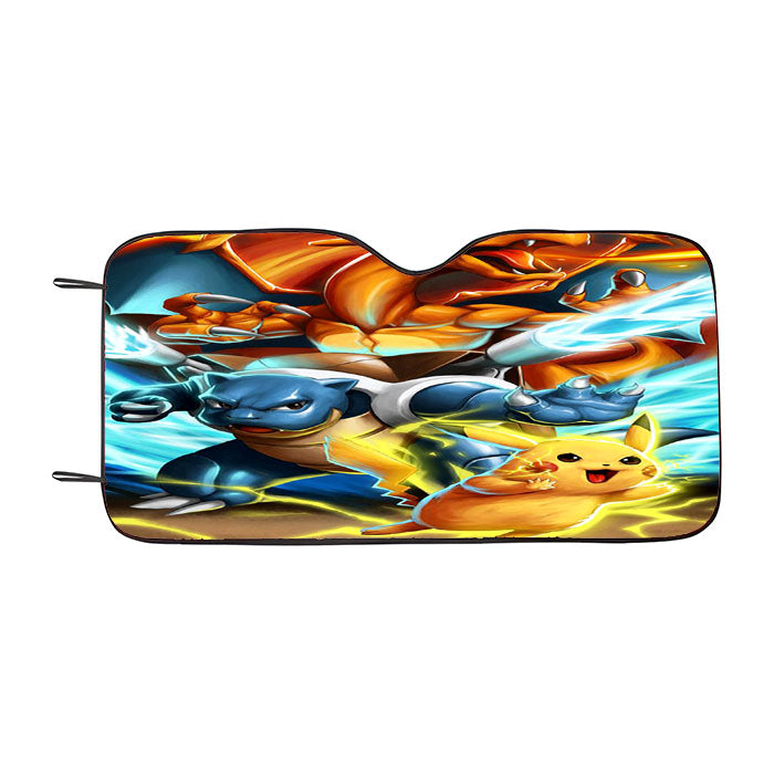 Pikachu X Blastoise X Charizard Car Auto Sun Shade Windshield Cover