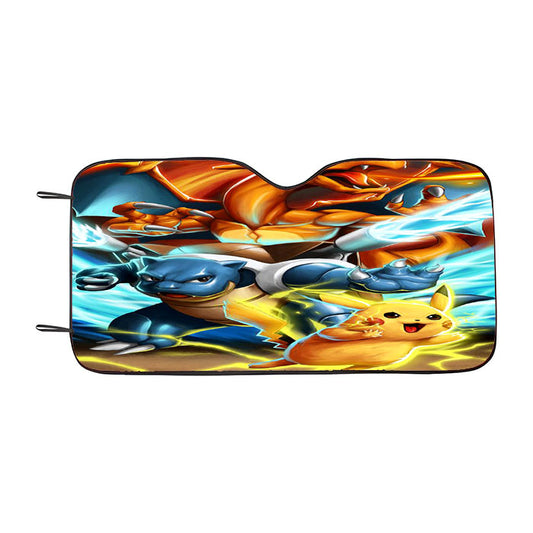 Pikachu X Blastoise X Charizard Car Auto Sun Shade Windshield Cover