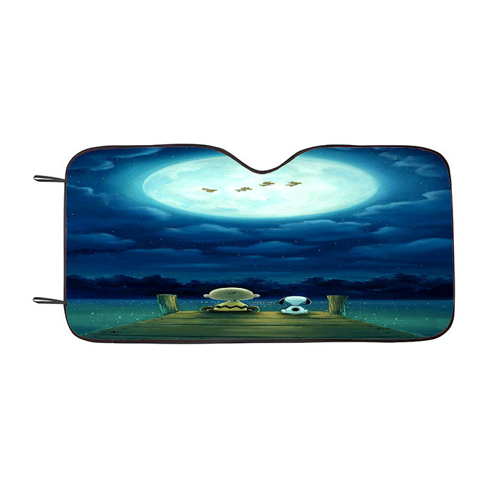 Snoopy And Charlie Brown Moon Car Auto Sun Shade Windshield Cover