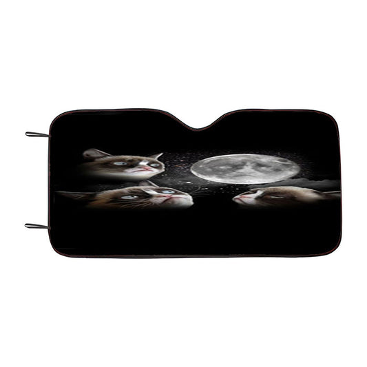 Three Grumpy Cat Moon Car Auto Sun Shade Windshield Cover