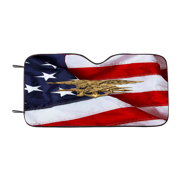 Us Navy Seals Trident American Flag Car Auto Sun Shade Windshield Cover