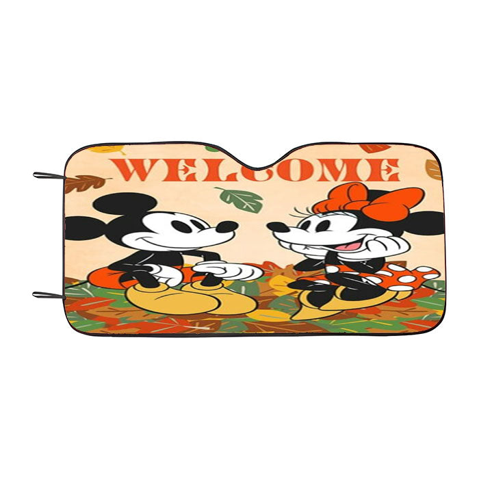 Welcome Fall Leaf Pile Mickey And Minnie Car Auto Sun Shade Windshield Cover
