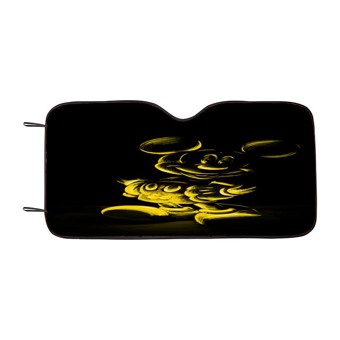 Yellow Mickey Mouse On Black Sketch Car Auto Sun Shade Windshield Cover
