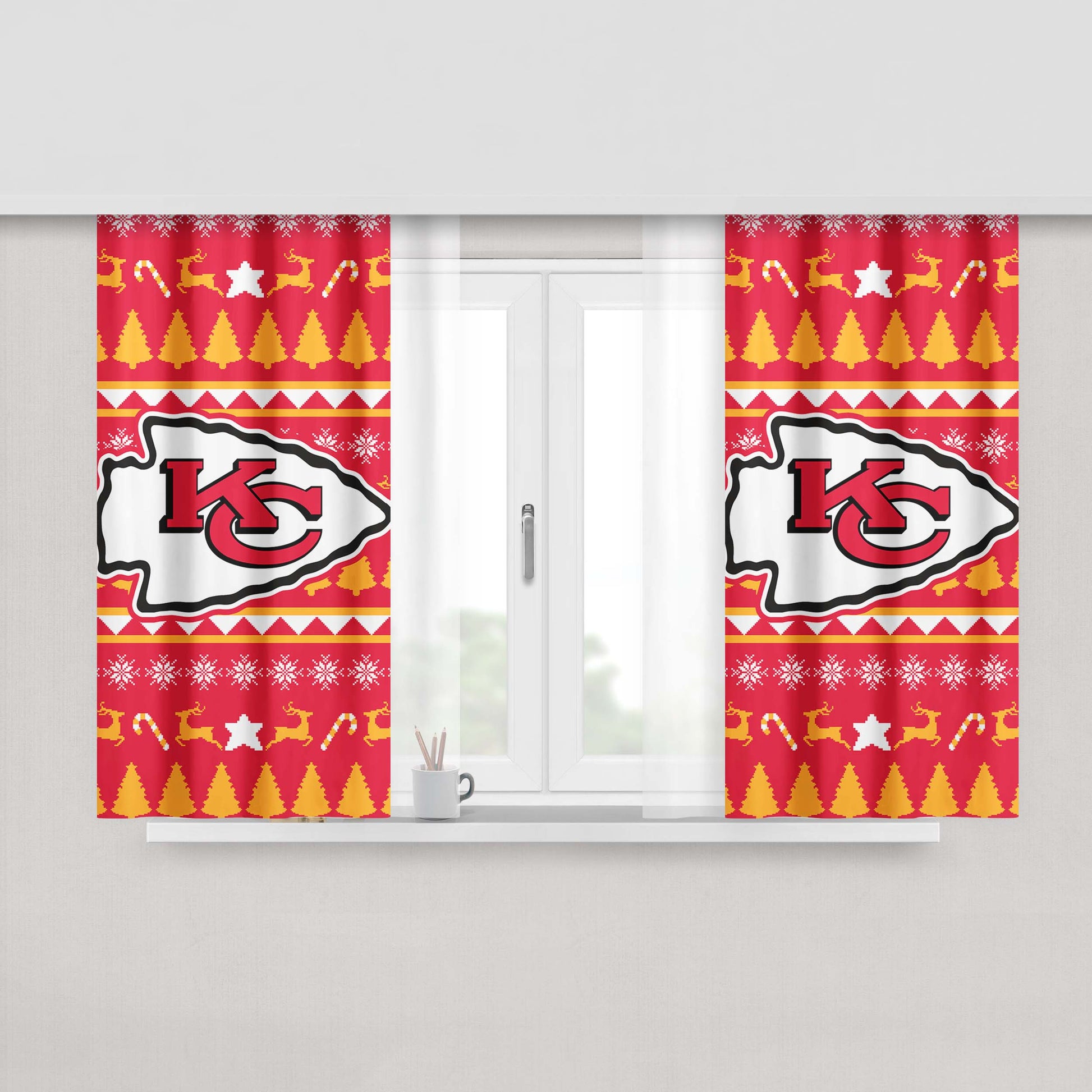 Kansas City Chiefs Christmas Sweater Peach Skin Window Curtains