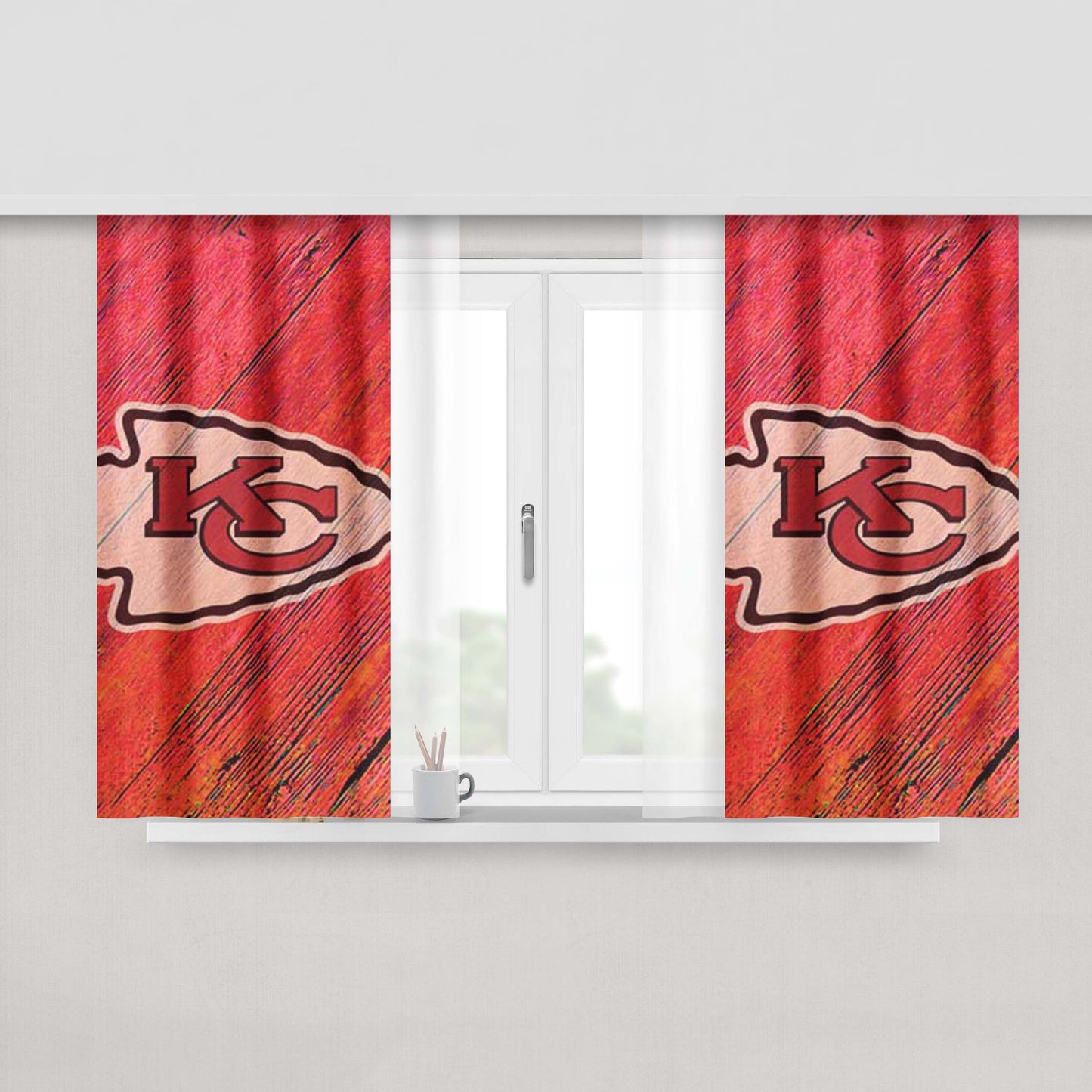 Kansas City Chiefs Colored Wood Logo Peach Skin Window Curtains