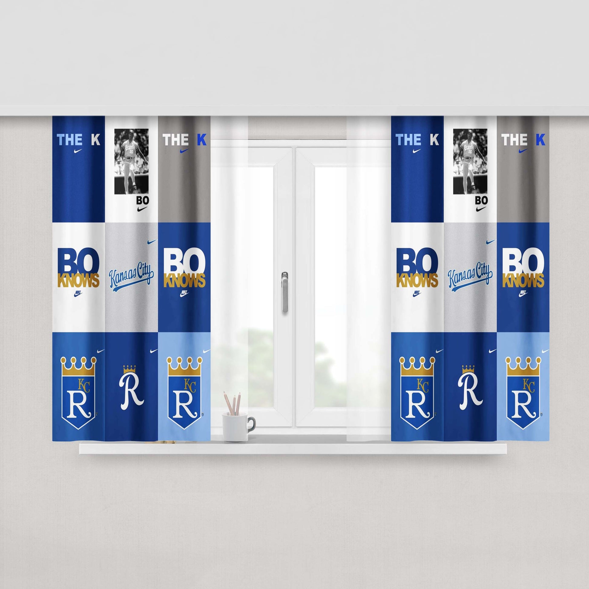 Kansas City Royals Logo Collage Peach Skin Window Curtains