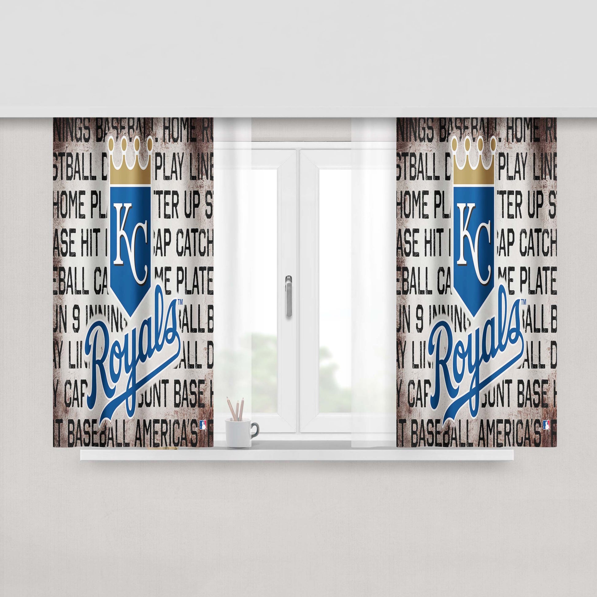 Kansas City Royals Logo On Typogr Peach Skin Window Curtains