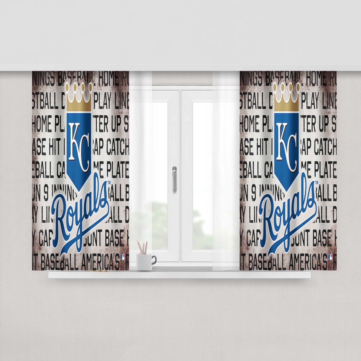 Kansas City Royals Logo On Typography Peach Skin Window Curtains