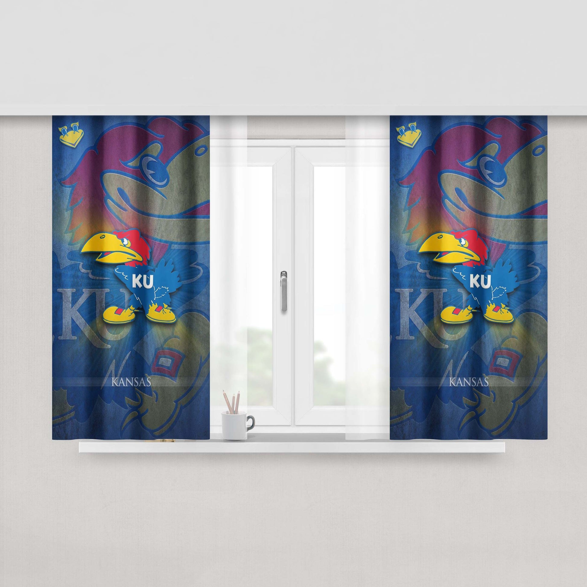 Kansas Jayhawk Logo Wallpaper Peach Skin Window Curtains
