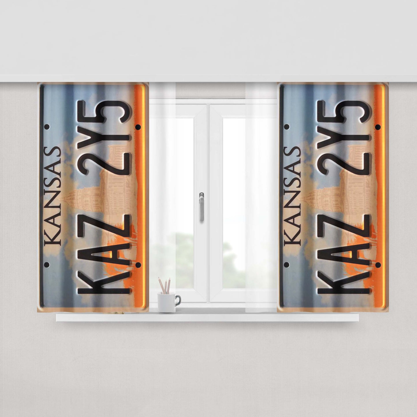 Kansas License Plate Peach Skin Window Curtains