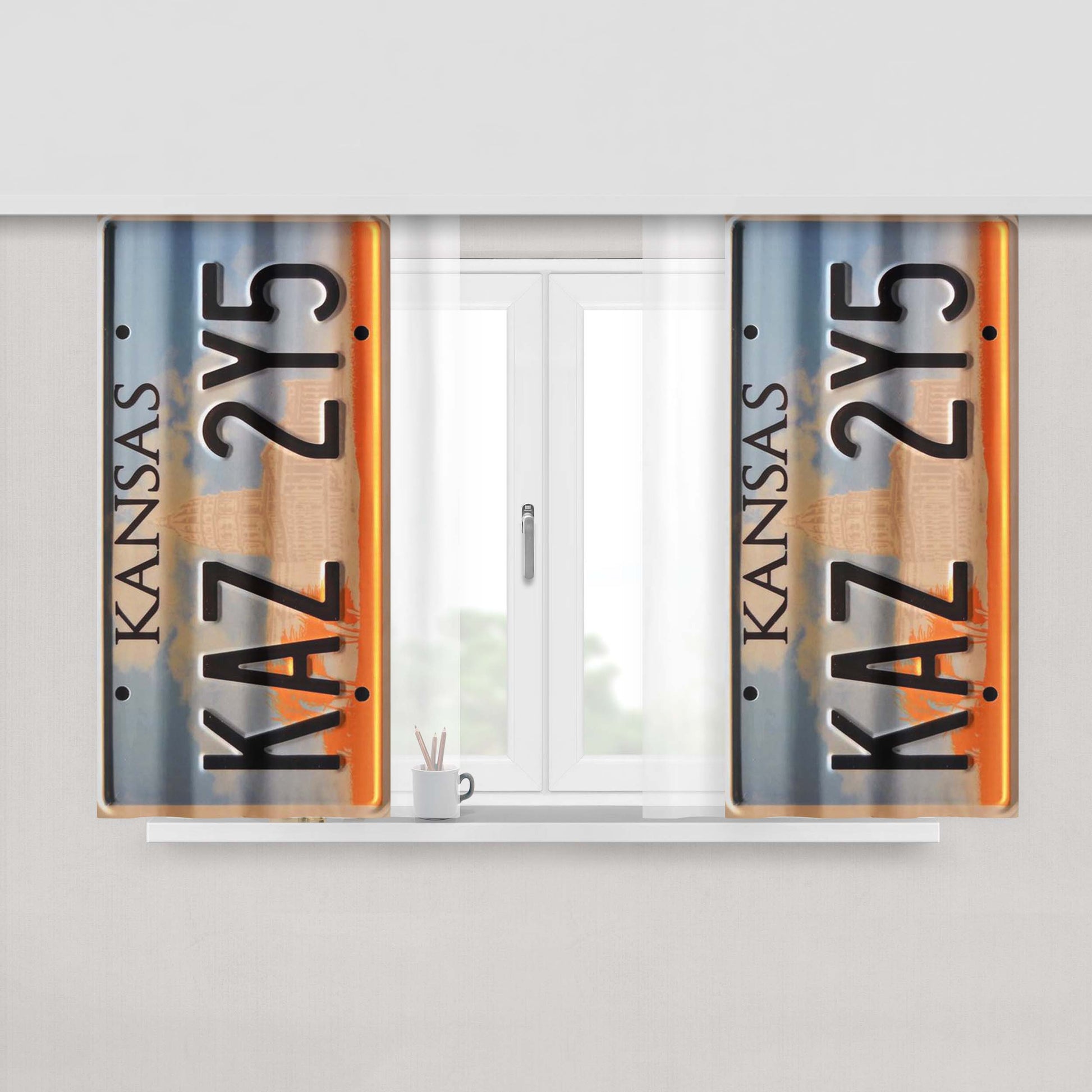 Kansas License Plate Peach Skin Window Curtains
