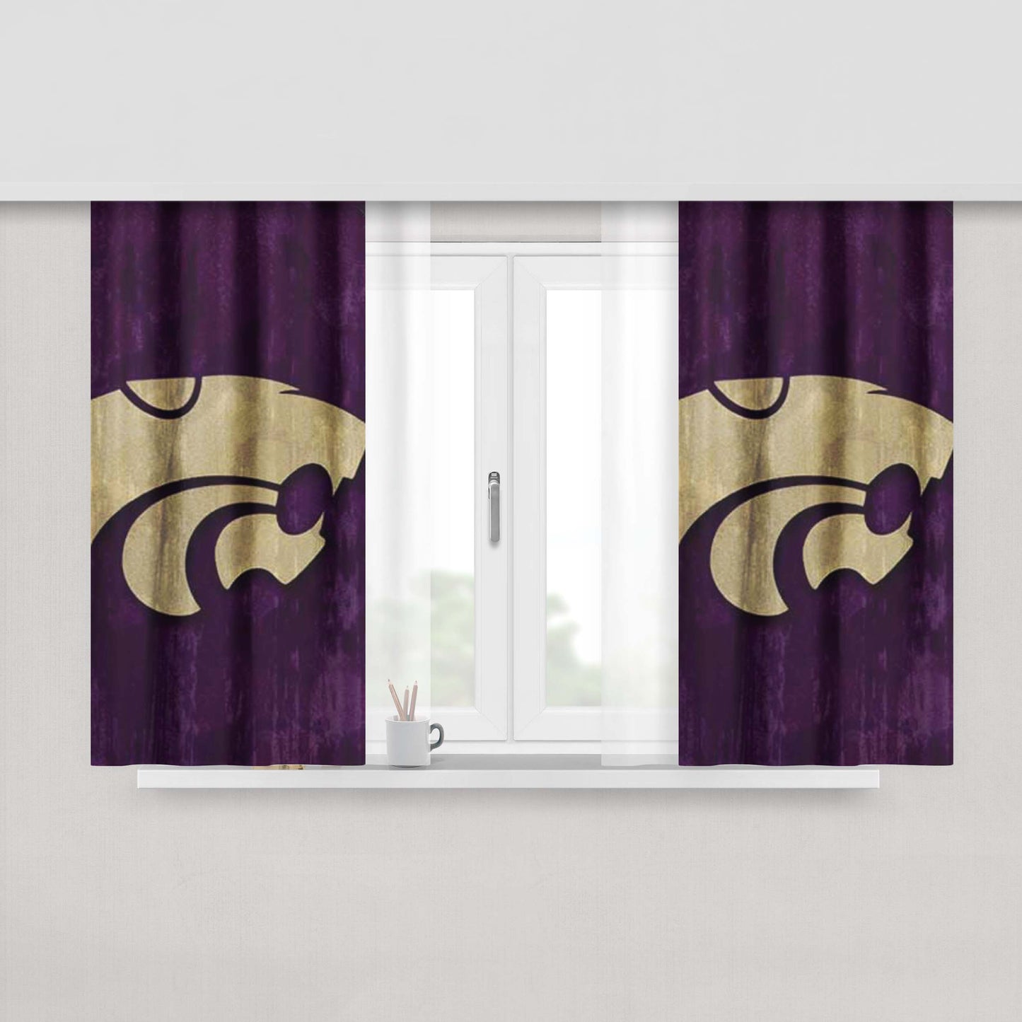 Kansas State Logo Wood Peach Skin Window Curtains