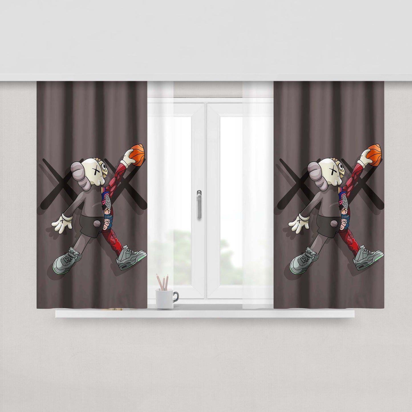 Kaws Basketball Peach Skin Window Curtains