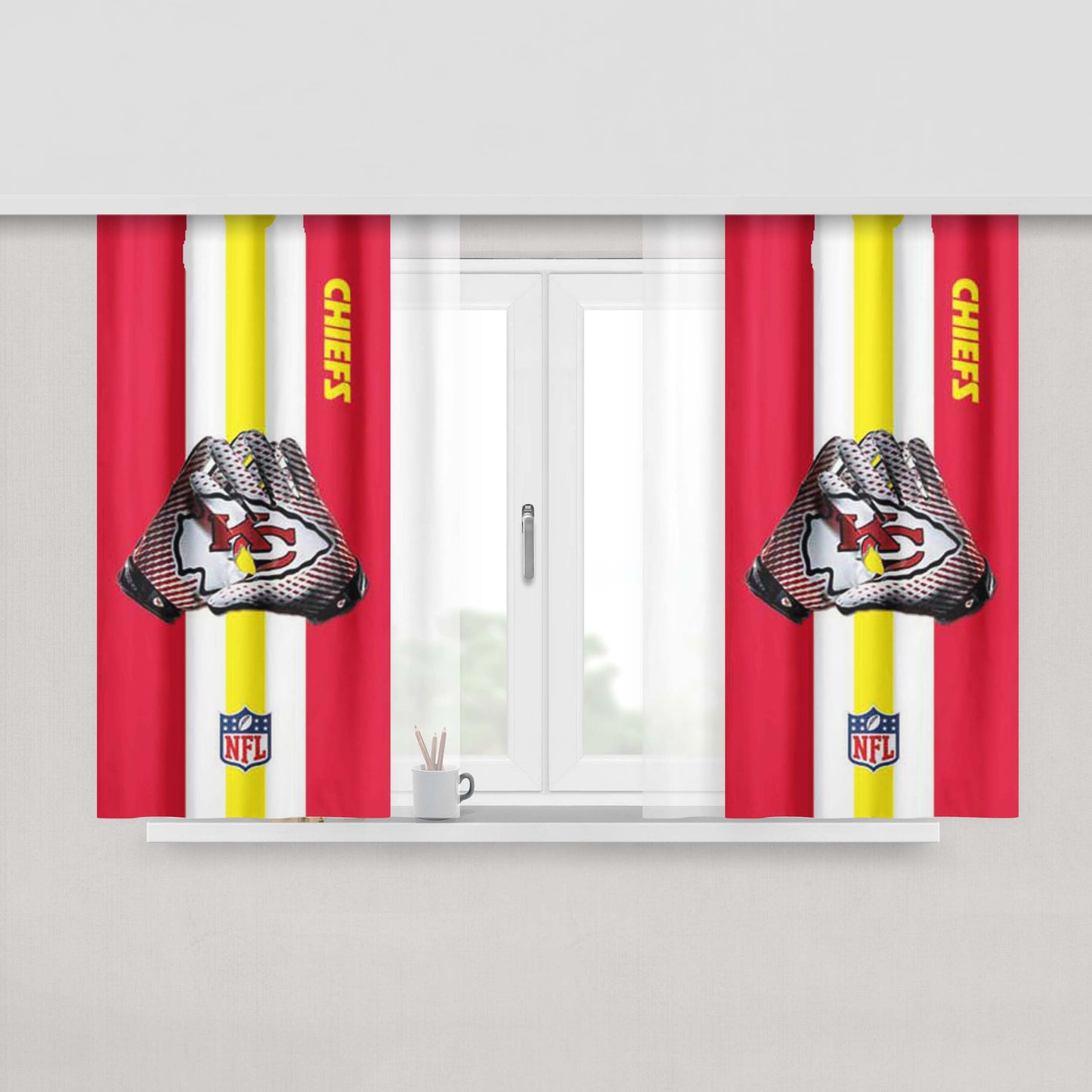 Kc Chiefs Gloves Stripes Peach Skin Window Curtains