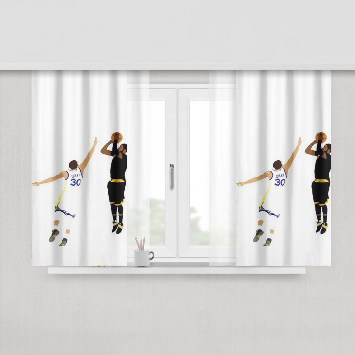 Kyrie Irving Clutch Shot Over Peach Skin Window Curtains