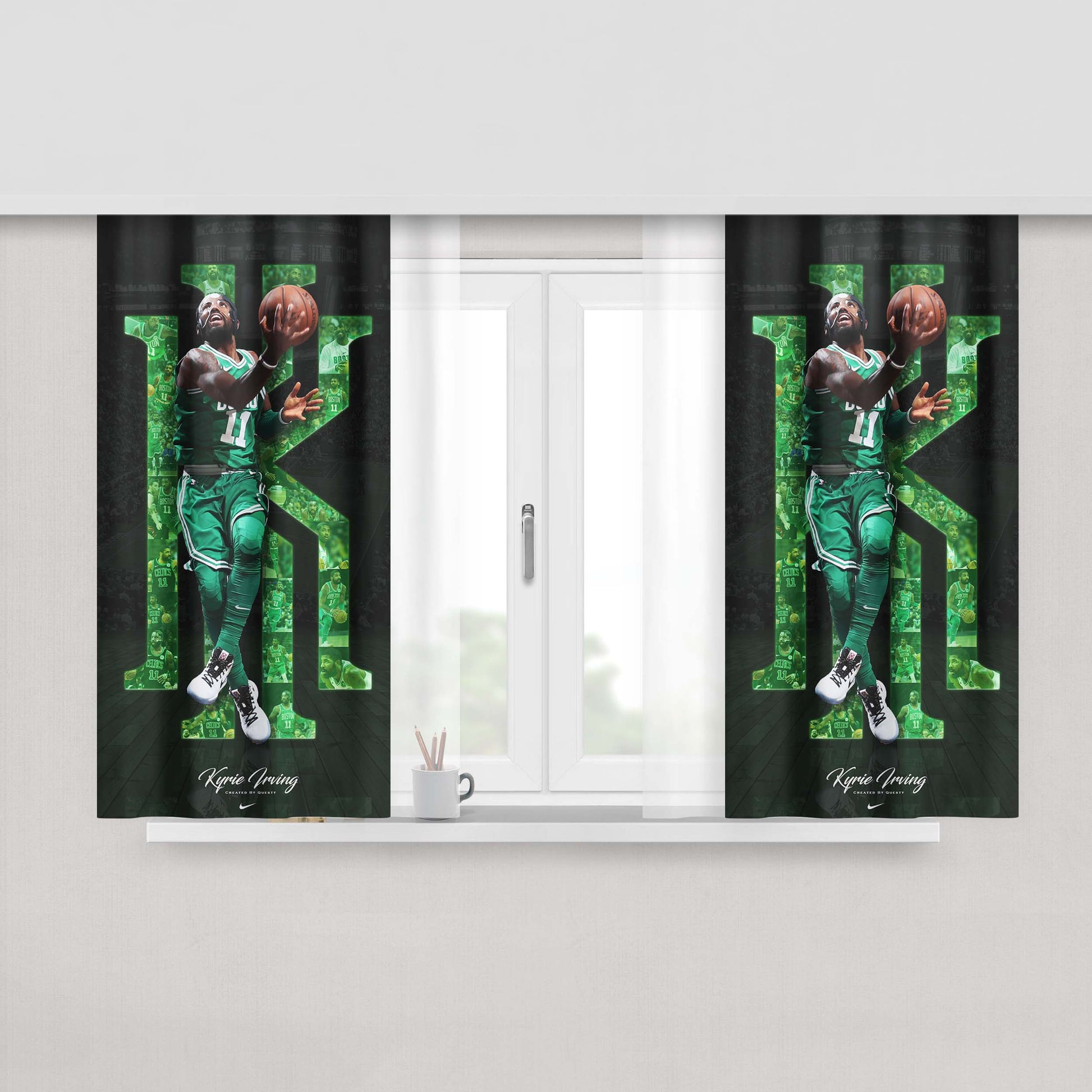 Kyrie Irving Green Peach Skin Window Curtains