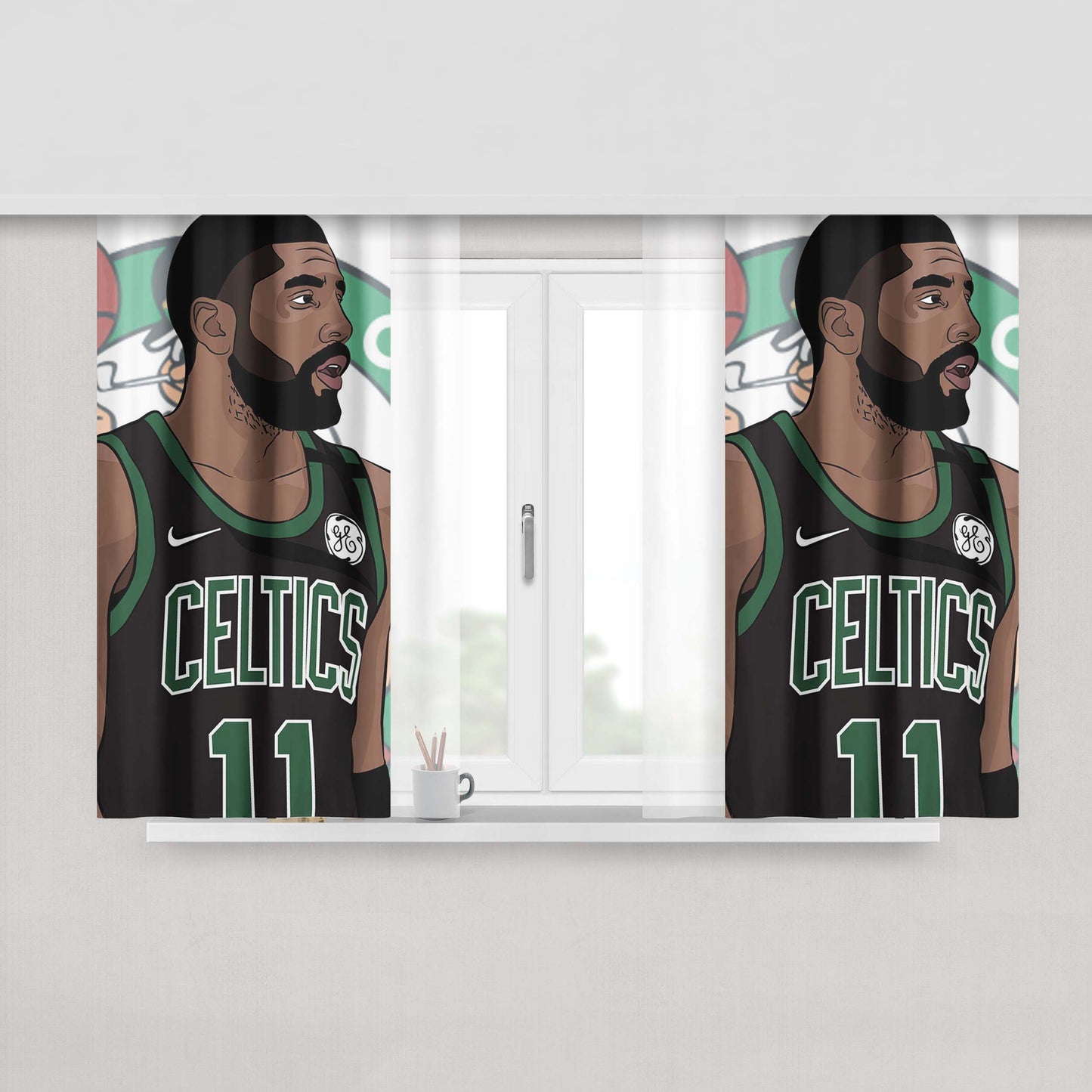 Kyrie Irving Illustration Peach Skin Window Curtains