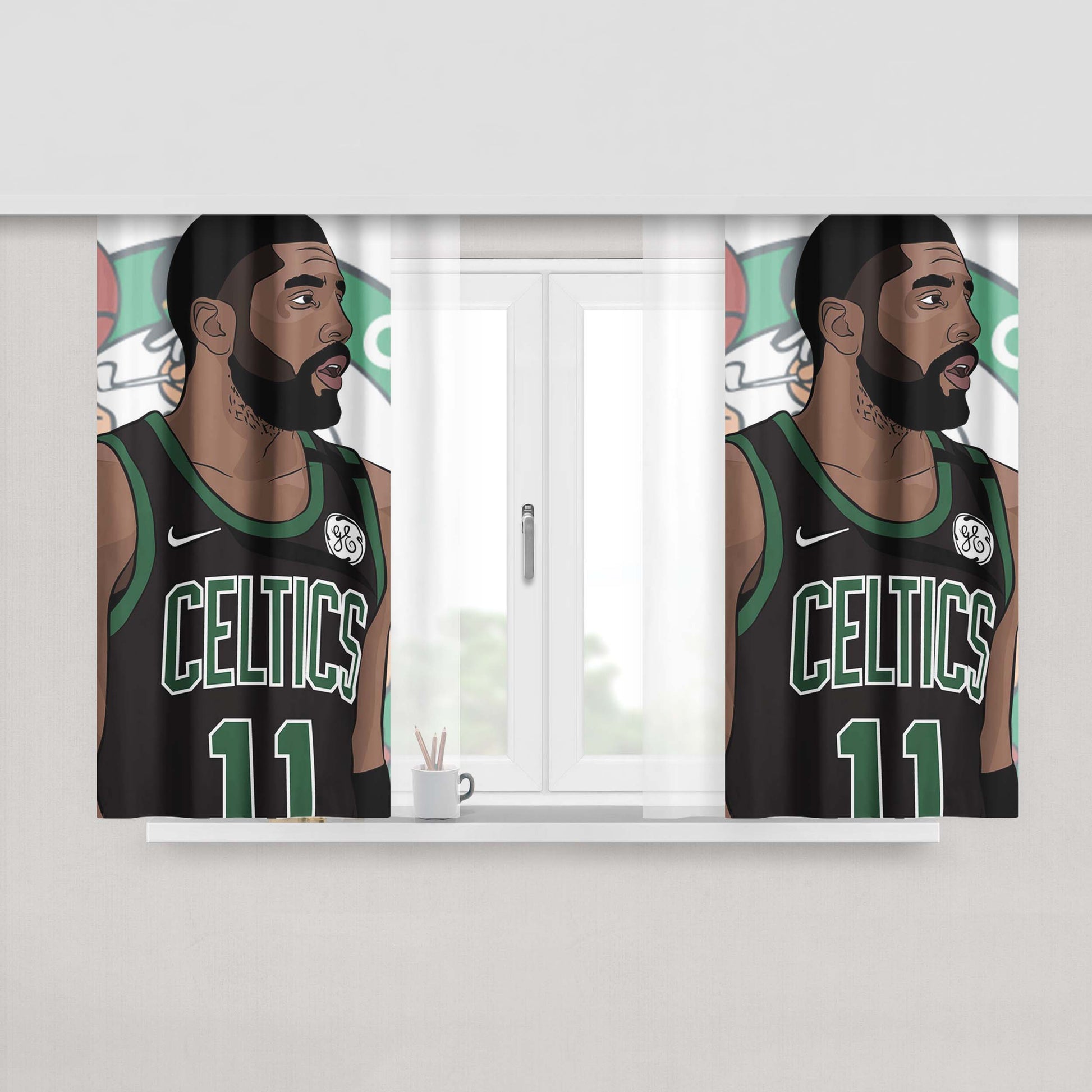 Kyrie Irving Illustration Peach Skin Window Curtains