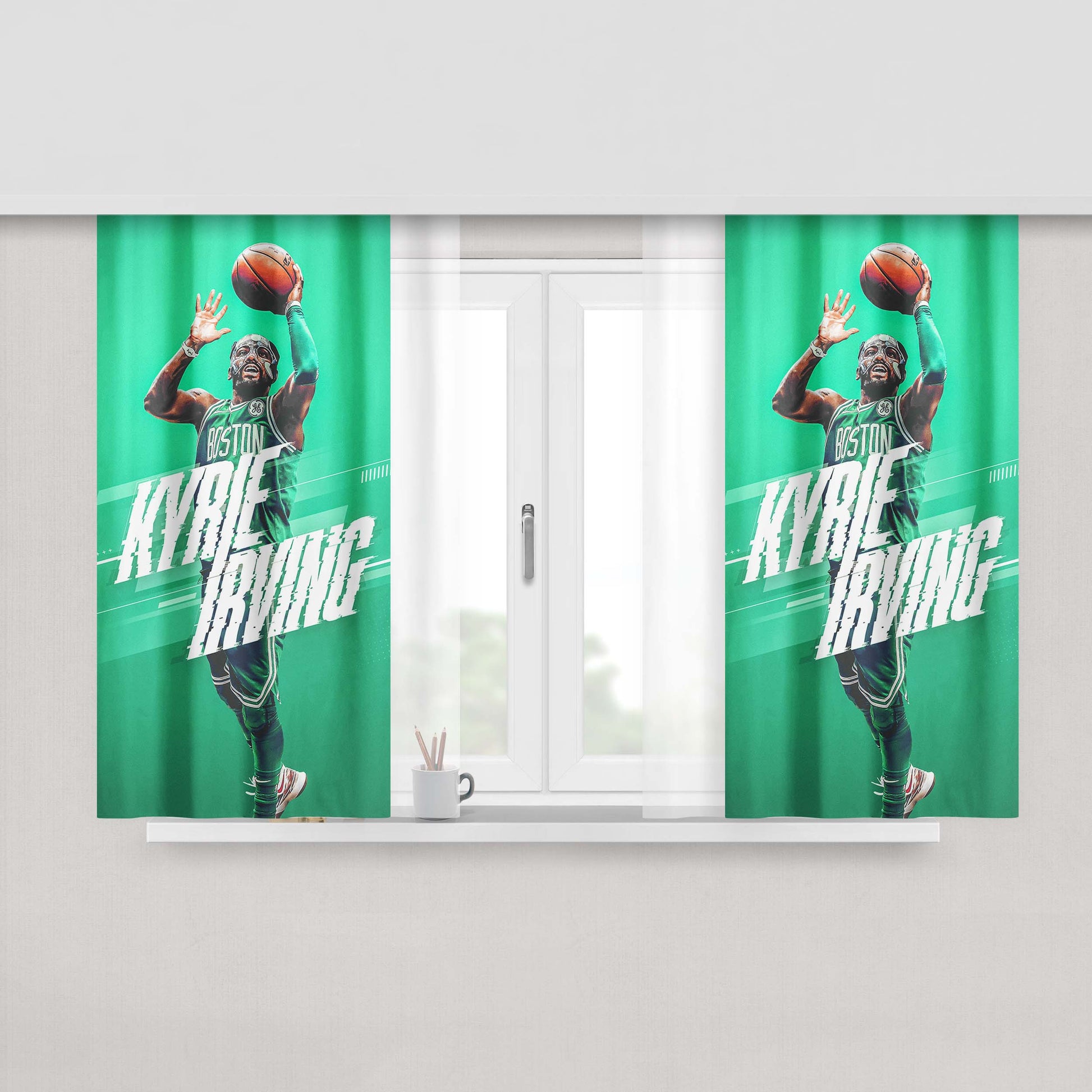 Kyrie Irving Lets Up Peach Skin Window Curtains