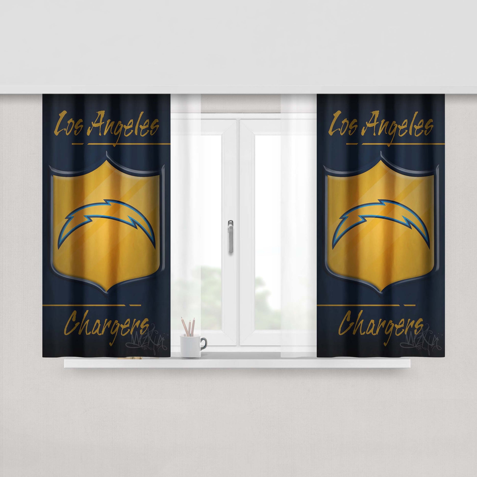 La Chargers, Afc, Blue, California Peach Skin Window Curtains