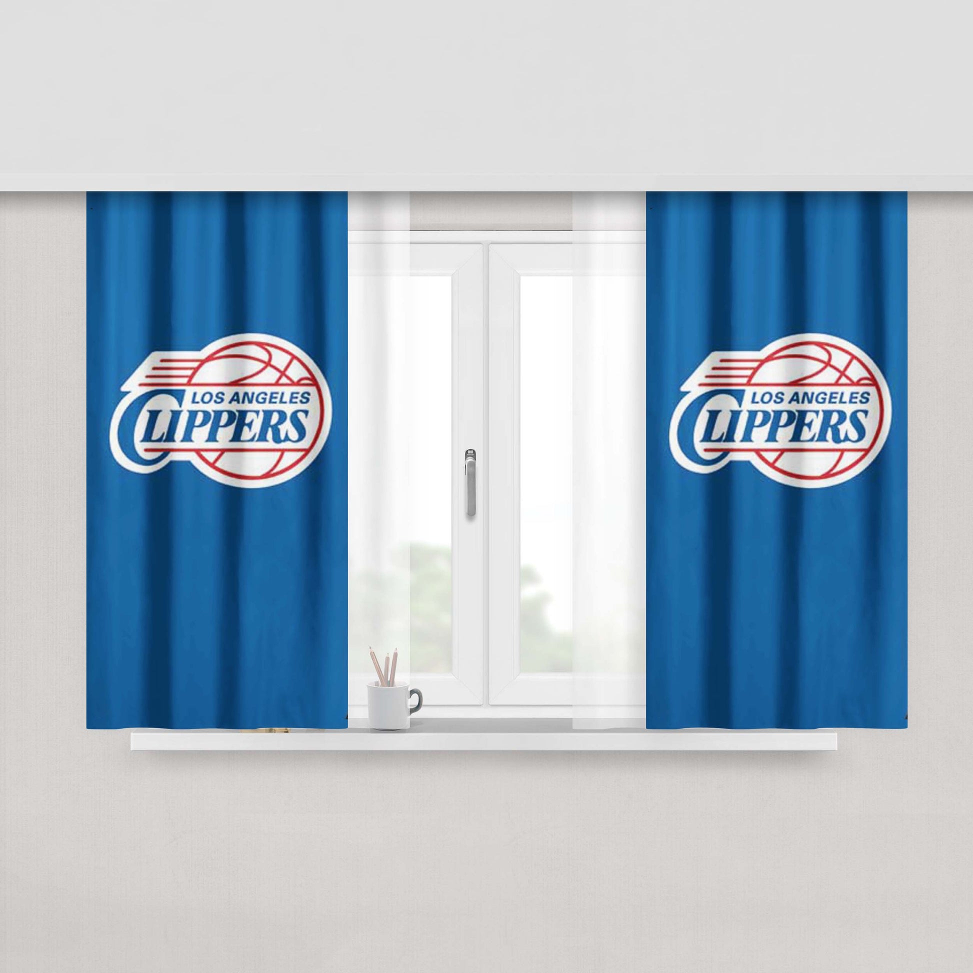 La Clippers Logo On Blue Peach Skin Window Curtains