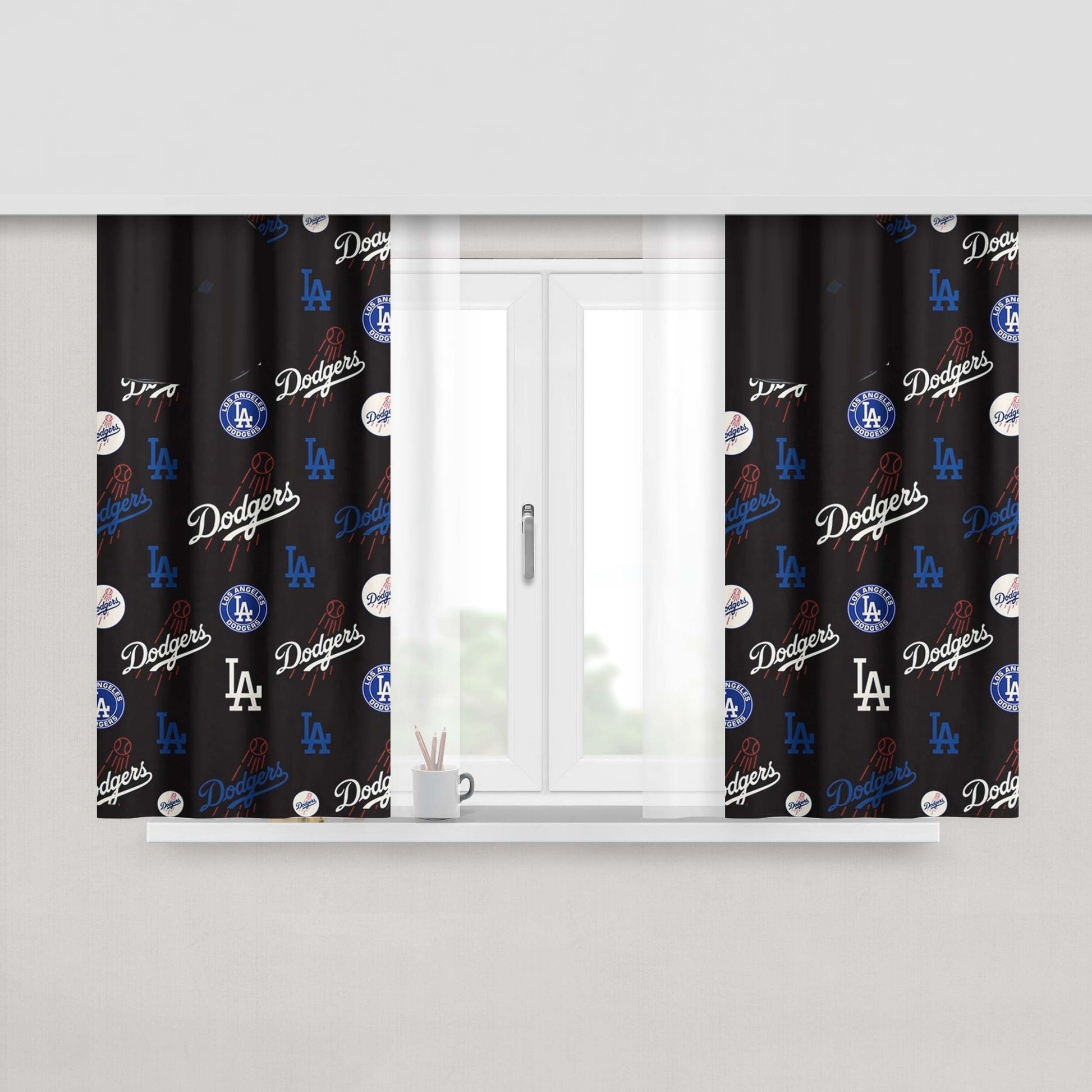 La Dodgers Logo Baseball Simbols Peach Skin Window Curtains
