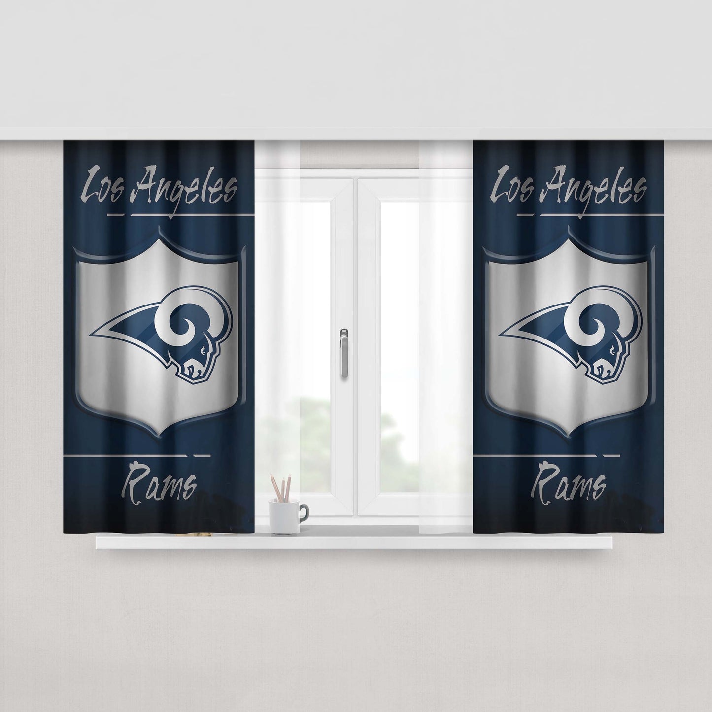 La Rams, Blue, California, Jared Goff Peach Skin Window Curtains