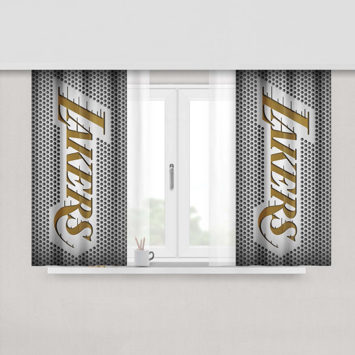 Lakers Gold Texture Basket Balls Nba Peach Skin Window Curtains