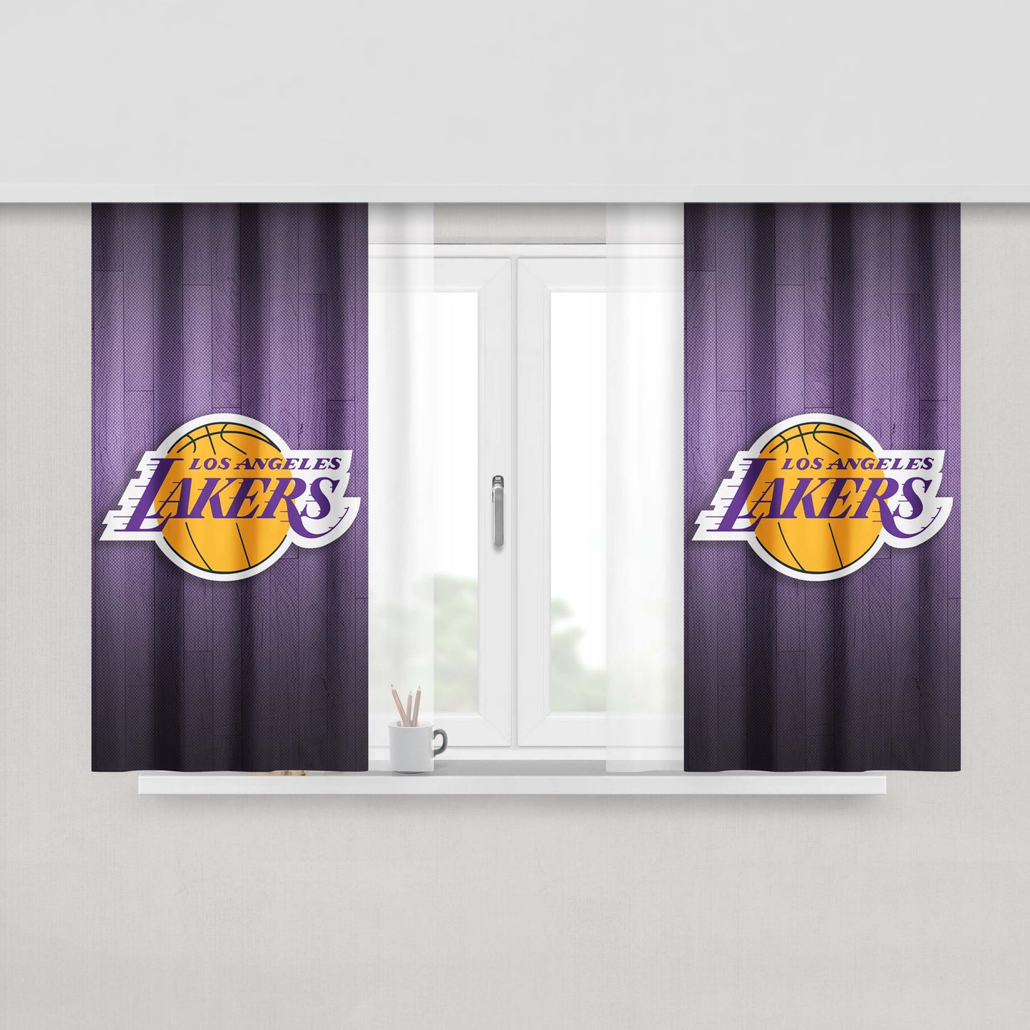 Lakers Los Angeles Team Basket Ball With Texture Peach Skin Window Curtains