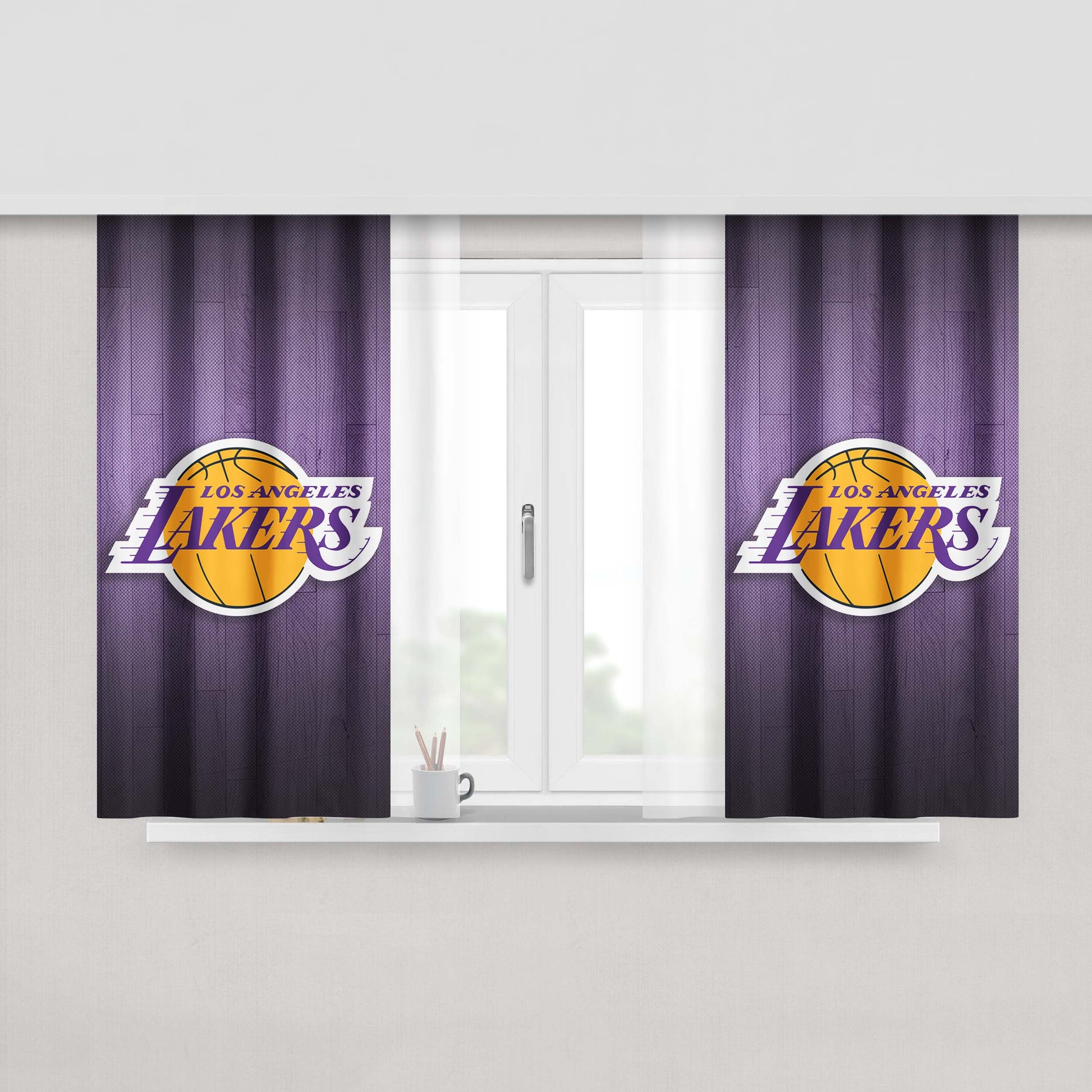 Lakers Los Angeles Team Basket Ball With Texture Peach Skin Window Curtains